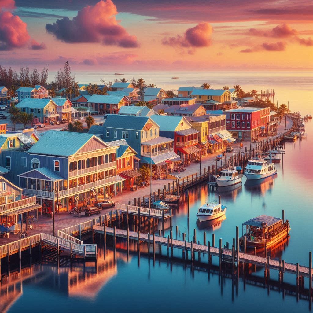 An aerial view of Cedar Key Florida, showcasing its beautiful coastline and quaint village charm.