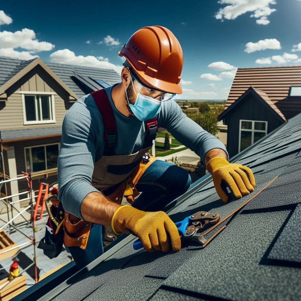 Professional contractor installing a durable, weather-resistant roof on a modern home with safety gear in Power Home Remodeling project.